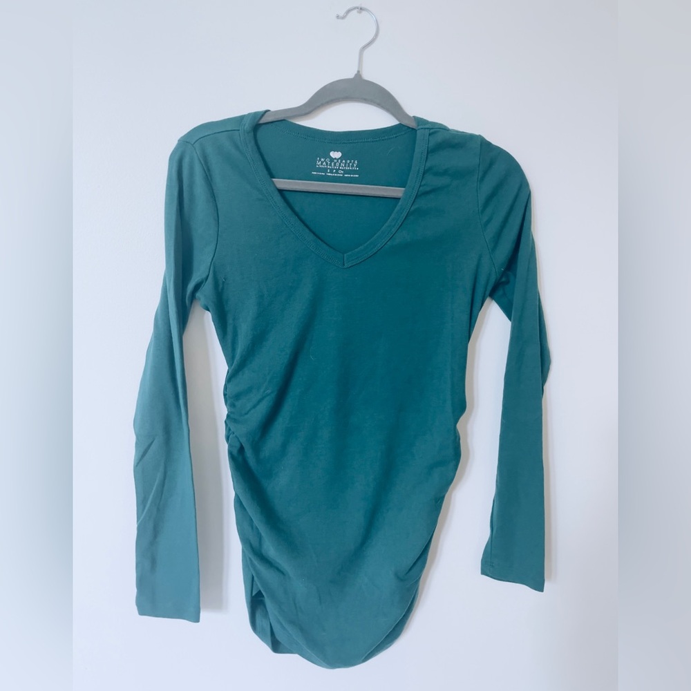 Maternity Classic Side Ruched long sleeve shirt green size small